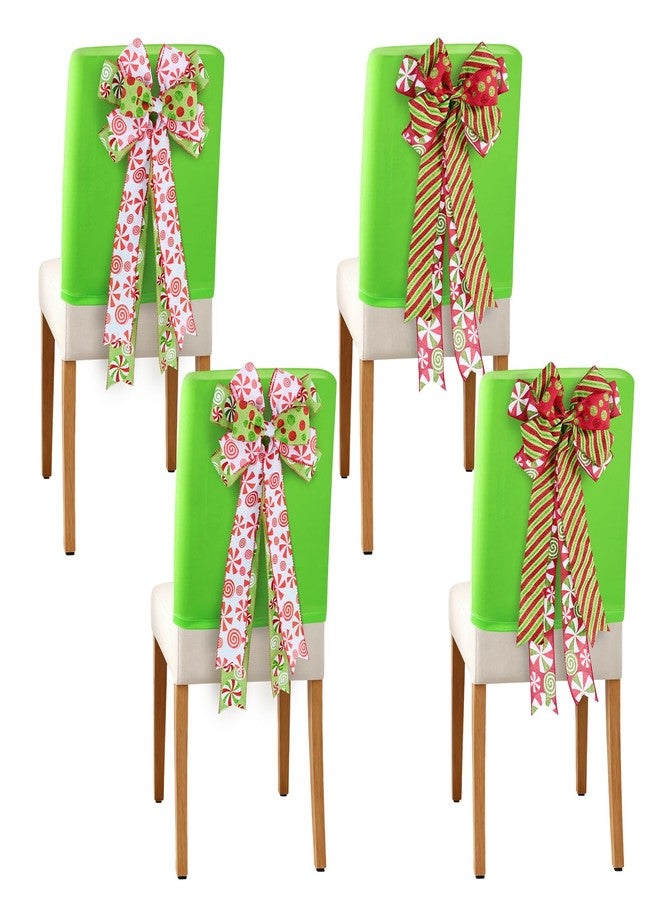 APUDWN 2 Pack Christmas Chair Covers with Bows, Red Green Dot Dining Chair Slipcovers Candy Lollipop Christmas Dining Chair Back Covers for Xmas Holiday Home Kitchen Decorations Dining Room, Office - Image 2